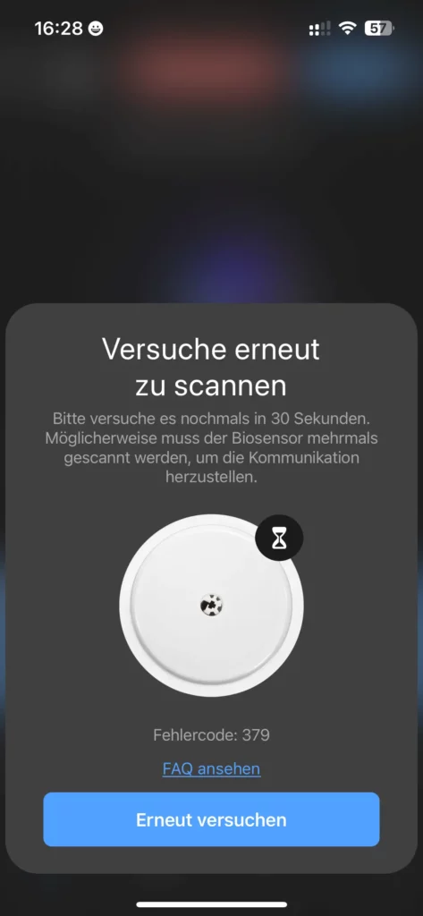 Fehlermeldung beim Scan des Sensors